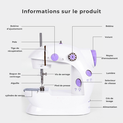 Mini Machine à Coudre Électrique 202A – Double Fil, 2 Vitesses, Pédale et Fonction Couture Simple