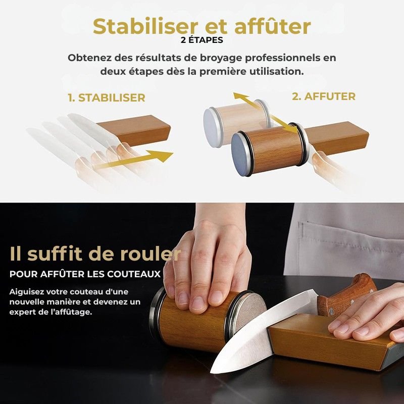 Affûteur de couteaux professionnel roulant — Kit avec pierre à aiguiser en diamant, porte - couteau magnétique et rouleau d’angle 15°/20° - Nation Army