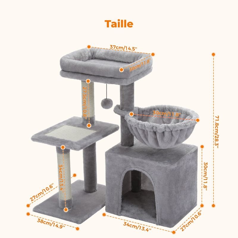 Arbre à chat d’intérieur — Tour d’activité avec griffoirs, grand hamac et perche supérieure amovible - Nation Army