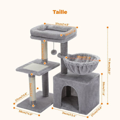 Arbre à chat d’intérieur — Tour d’activité avec griffoirs, grand hamac et perche supérieure amovible - Nation Army