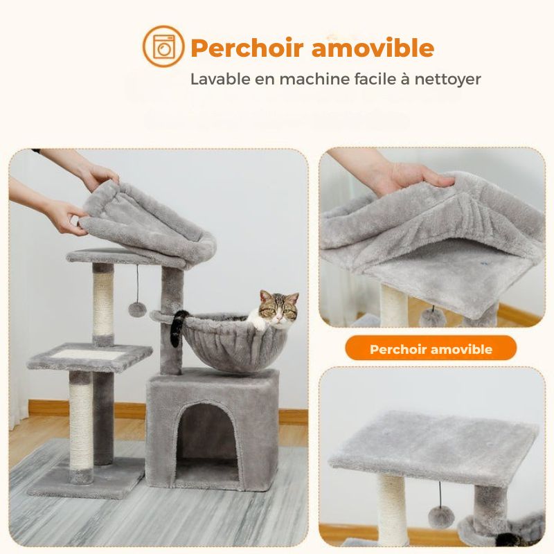 Arbre à chat d’intérieur — Tour d’activité avec griffoirs, grand hamac et perche supérieure amovible - Nation Army