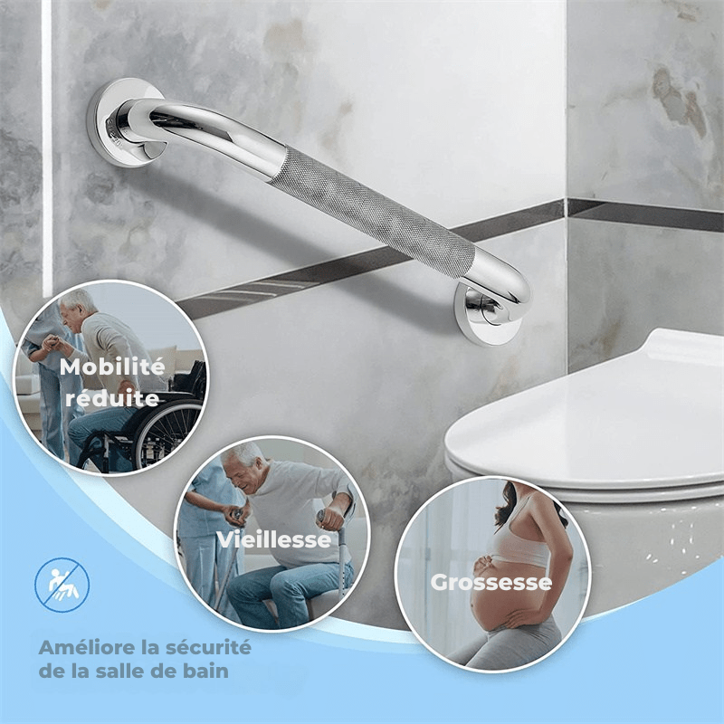 Barre d’Appui Antidérapante en Acier Inox – Poignée de Sécurité Murale pour Douche, Baignoire ou Toilettes (40 cm) - Nation Army