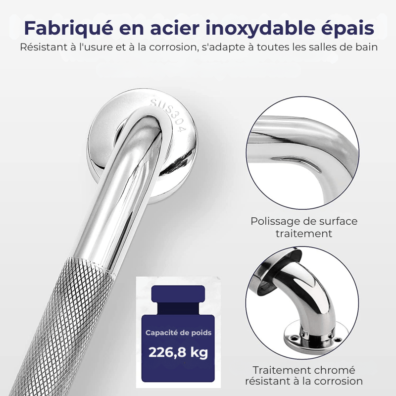 Barre d’Appui Antidérapante en Acier Inox – Poignée de Sécurité Murale pour Douche, Baignoire ou Toilettes (40 cm) - Nation Army