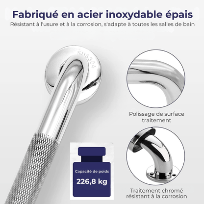 Barre d’Appui Antidérapante en Acier Inox – Poignée de Sécurité Murale pour Douche, Baignoire ou Toilettes (40 cm) - Nation Army