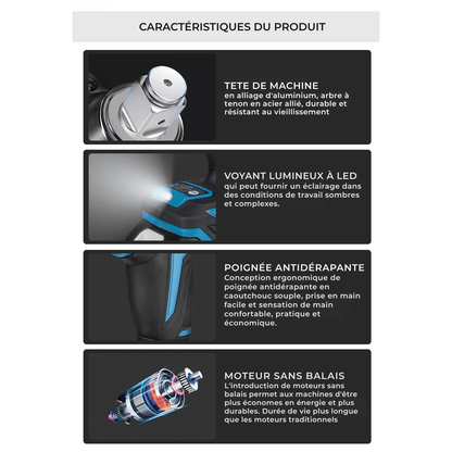 Clé à Chocs Électrique Sans Fil 1200Nm – 2 Batteries 18V + Coffret & Accessoires – Tournevis à Chocs Brushless - Nation Army
