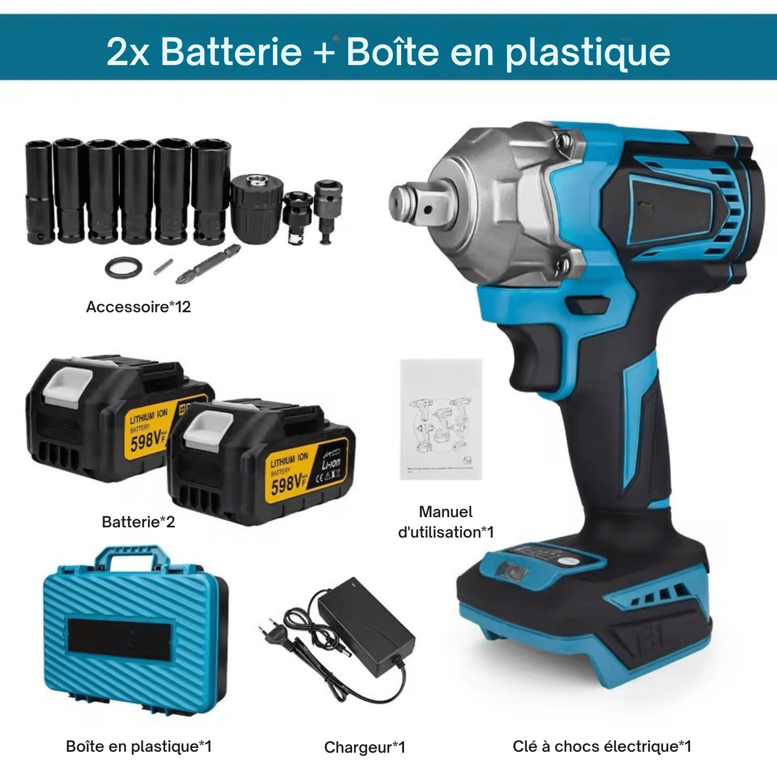 Clé à Chocs Électrique Sans Fil 1200Nm – 2 Batteries 18V + Coffret & Accessoires – Tournevis à Chocs Brushless - Nation Army