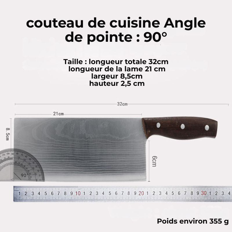 Couteau de cuisine pro japonais en acier inoxydable à motif damas — Manche en bois, lame ultra - tranchante pour coupe et tranchage précis - Nation Army
