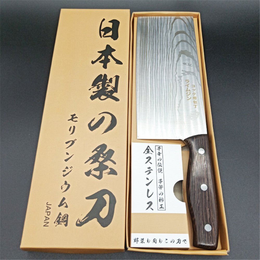 Couteau de cuisine pro japonais en acier inoxydable à motif damas — Manche en bois, lame ultra - tranchante pour coupe et tranchage précis - Nation Army