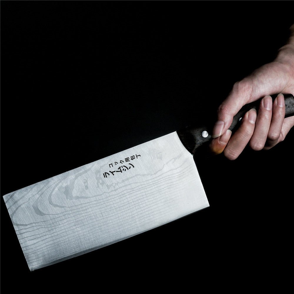 Couteau de cuisine pro japonais en acier inoxydable à motif damas — Manche en bois, lame ultra - tranchante pour coupe et tranchage précis - Nation Army