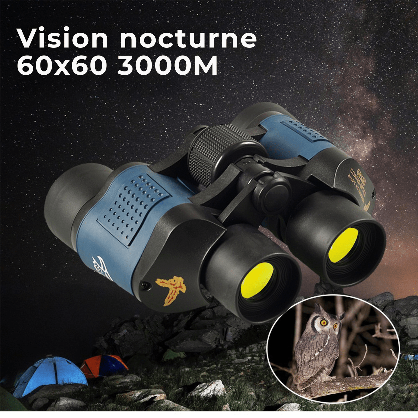 Jumelles 60x60 Puissantes – Vision Nocturne, Portée 3000M, Prisme BAK4, Idéales Chasse & Camping - Nation Army
