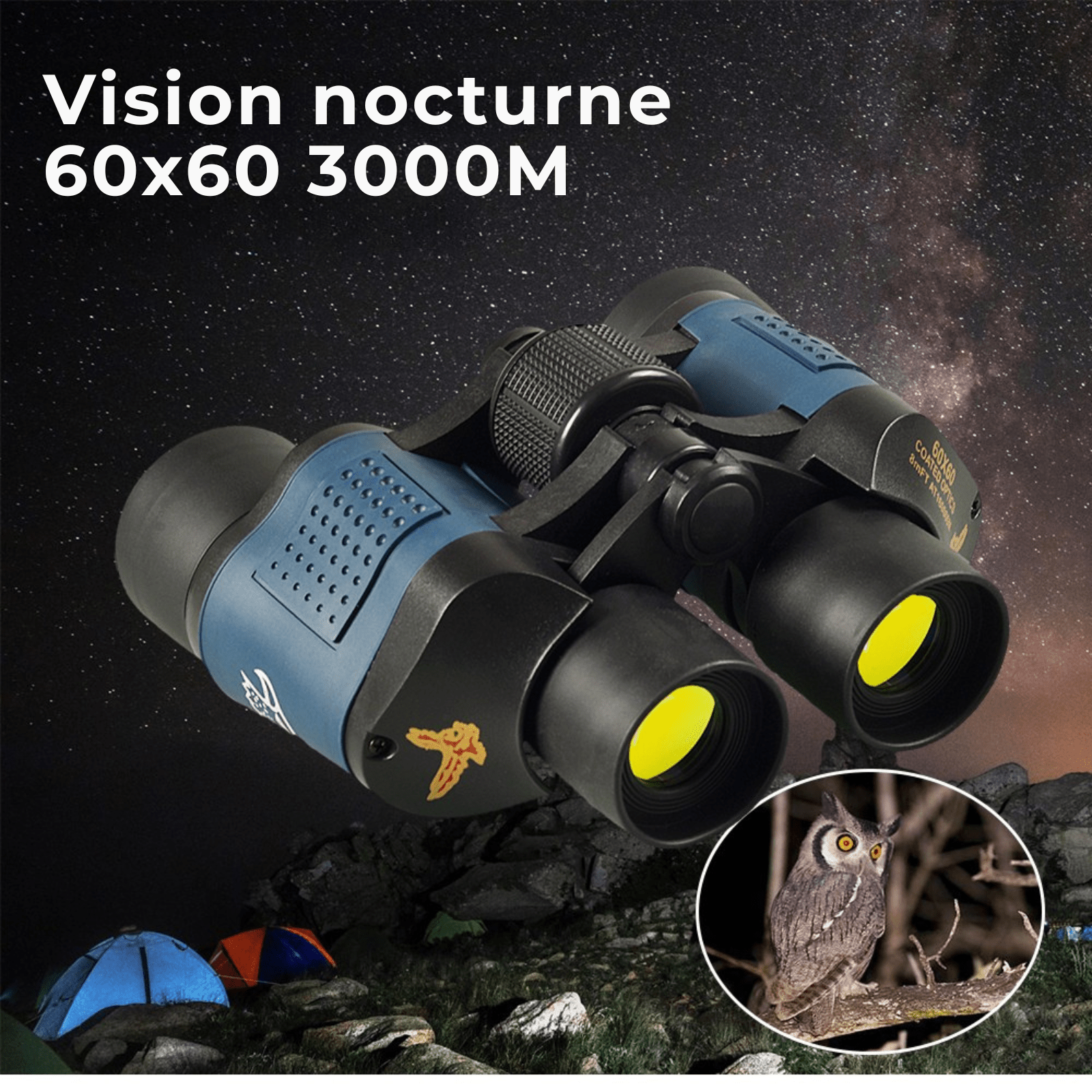 Jumelles 60x60 Puissantes – Vision Nocturne, Portée 3000M, Prisme BAK4, Idéales Chasse & Camping - Nation Army