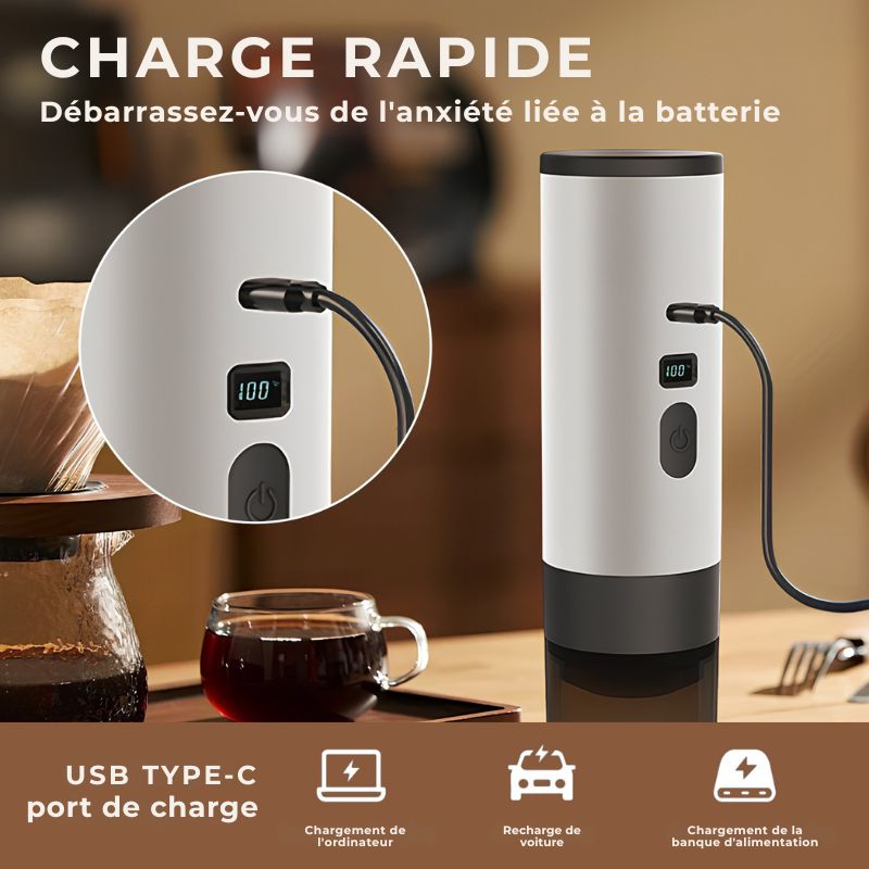 Machine à café portable 3 en 1 — Voyage, maison ou camping : préparez un café frais partout, avec moulin intégré et capsules - Nation Army