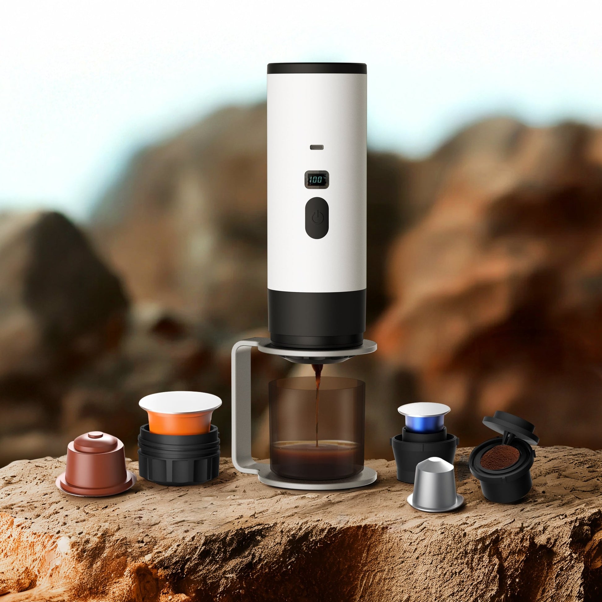 Machine à café portable 3 en 1 — Voyage, maison ou camping : préparez un café frais partout, avec moulin intégré et capsules - Nation Army