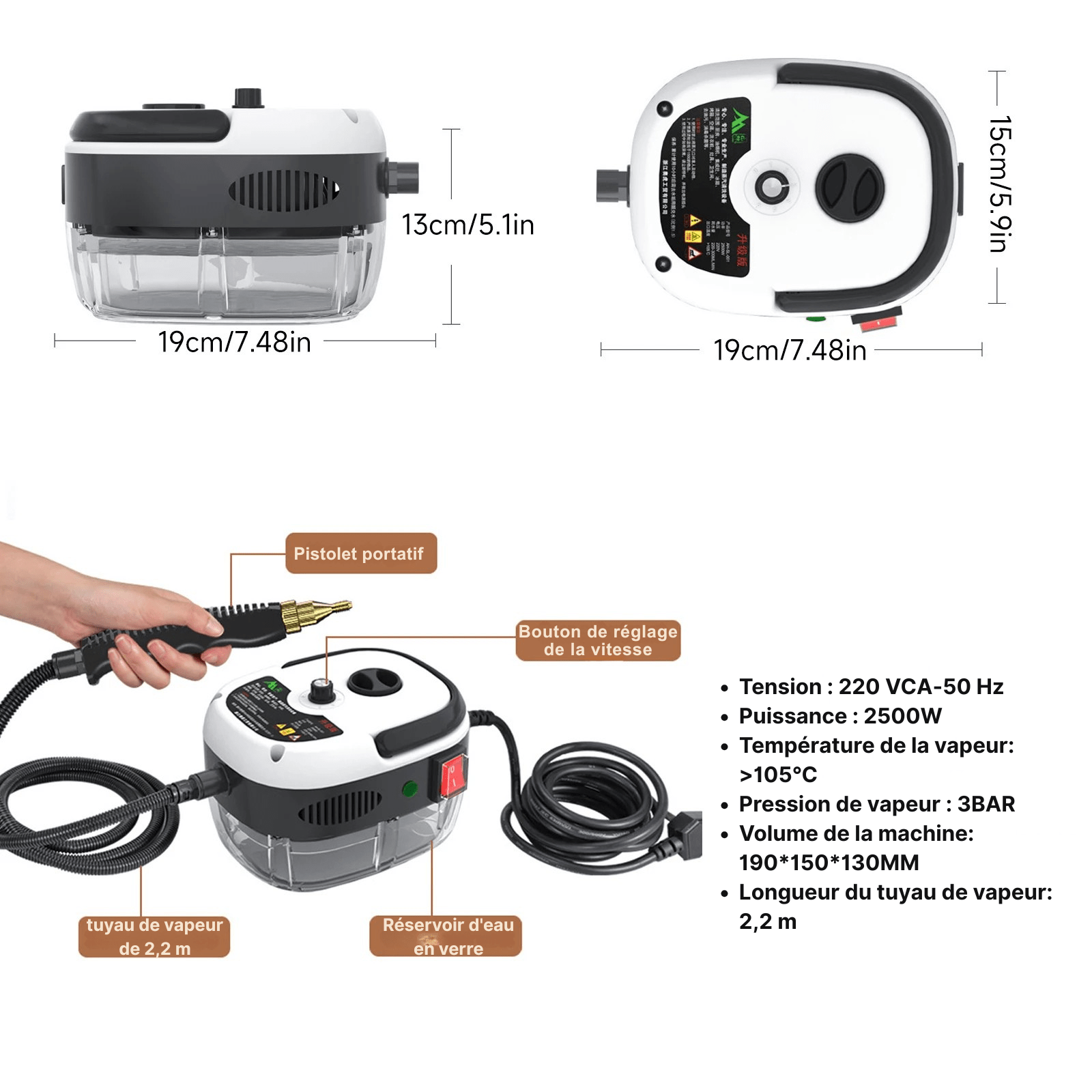 Nettoyeur Vapeur Portable 2500W – Détacheur Haute Pression & Stérilisation à Haute Température pour Maison, Voiture & Cuisine - Nation Army