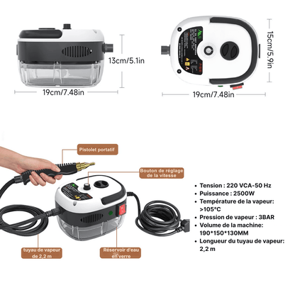 Nettoyeur Vapeur Portable 2500W – Détacheur Haute Pression & Stérilisation à Haute Température pour Maison, Voiture & Cuisine - Nation Army