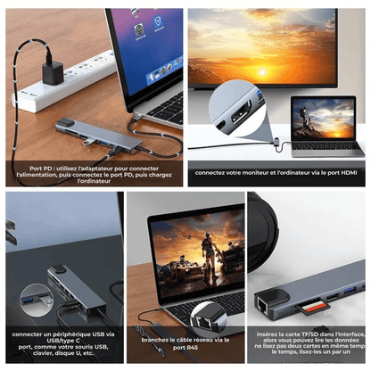Port Hub USB C 8 en 1 – Station d’Accueil Type - C avec HDMI 4K, RJ45, SD/TF, PD, USB 3.0 pour MacBook, iPad Pro, PC - Nation Army