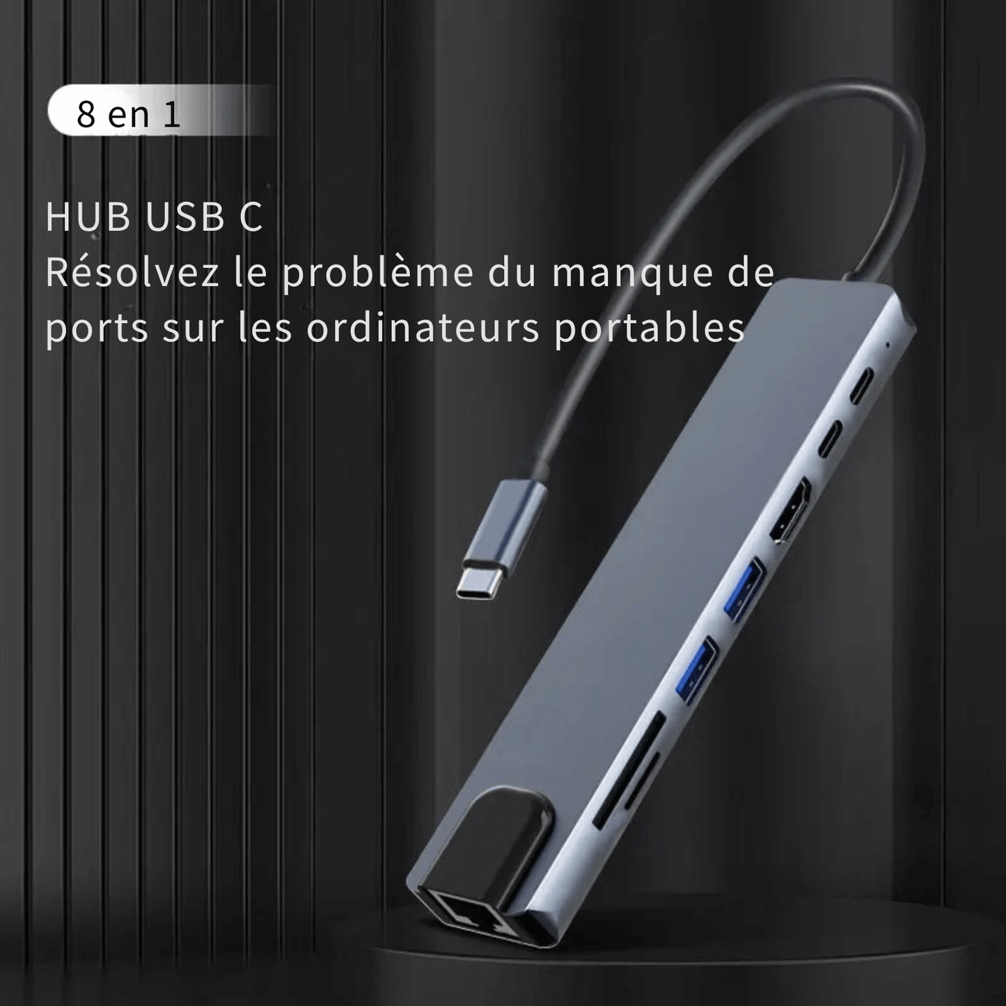 Port Hub USB C 8 en 1 – Station d’Accueil Type - C avec HDMI 4K, RJ45, SD/TF, PD, USB 3.0 pour MacBook, iPad Pro, PC - Nation Army