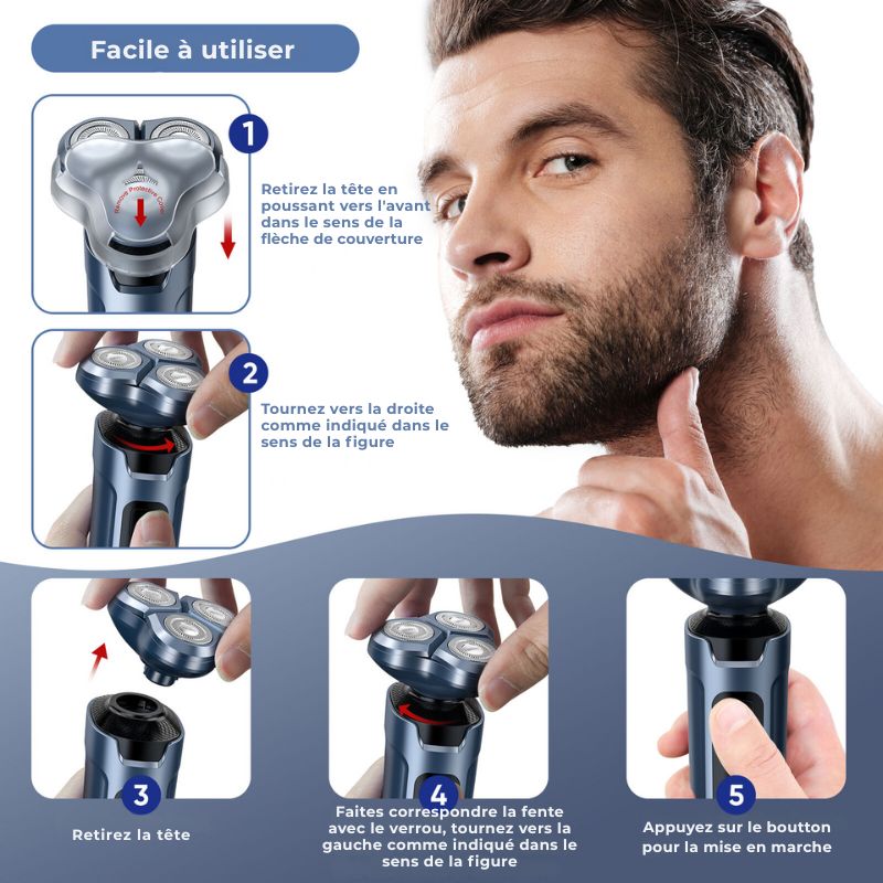 Rasoir électrique 5 en 1 — Multifonction pour hommes, barbe, nez et cheveux, étanche et puissant - Nation Army