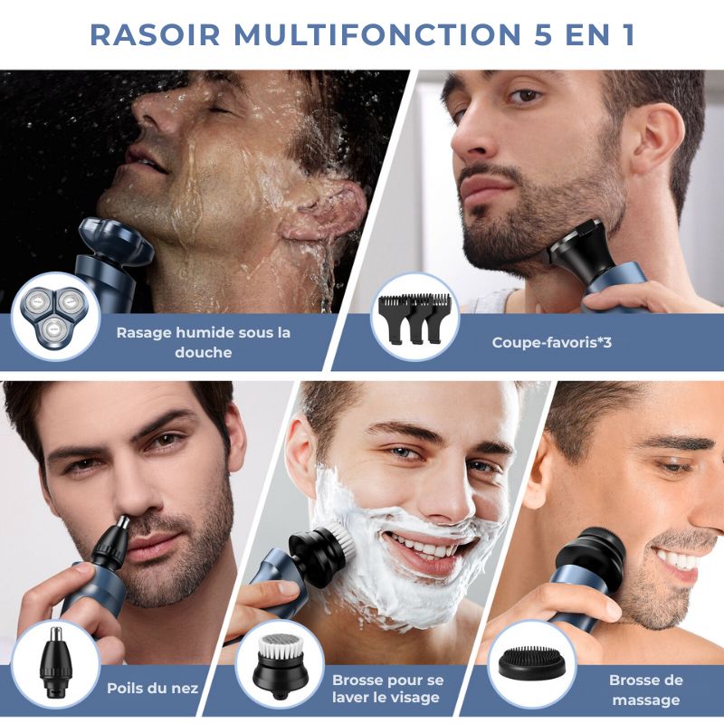 Rasoir électrique 5 en 1 — Multifonction pour hommes, barbe, nez et cheveux, étanche et puissant - Nation Army