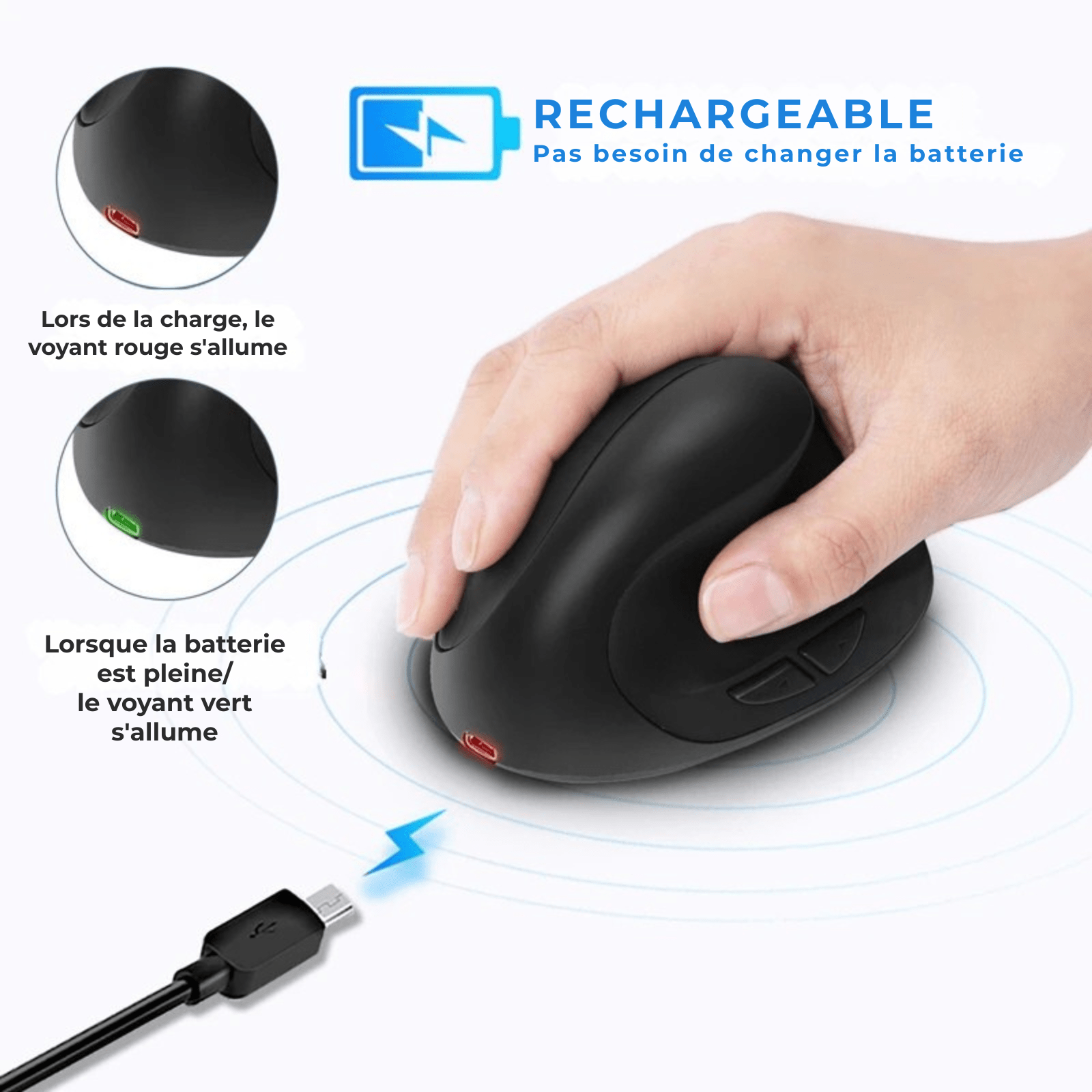 Souris Ergonomique Xiaomi – Silencieuse & Sans Fil 2.4G USB, Rechargeable, Poignée Verticale pour Dessin & Bureau - Nation Army