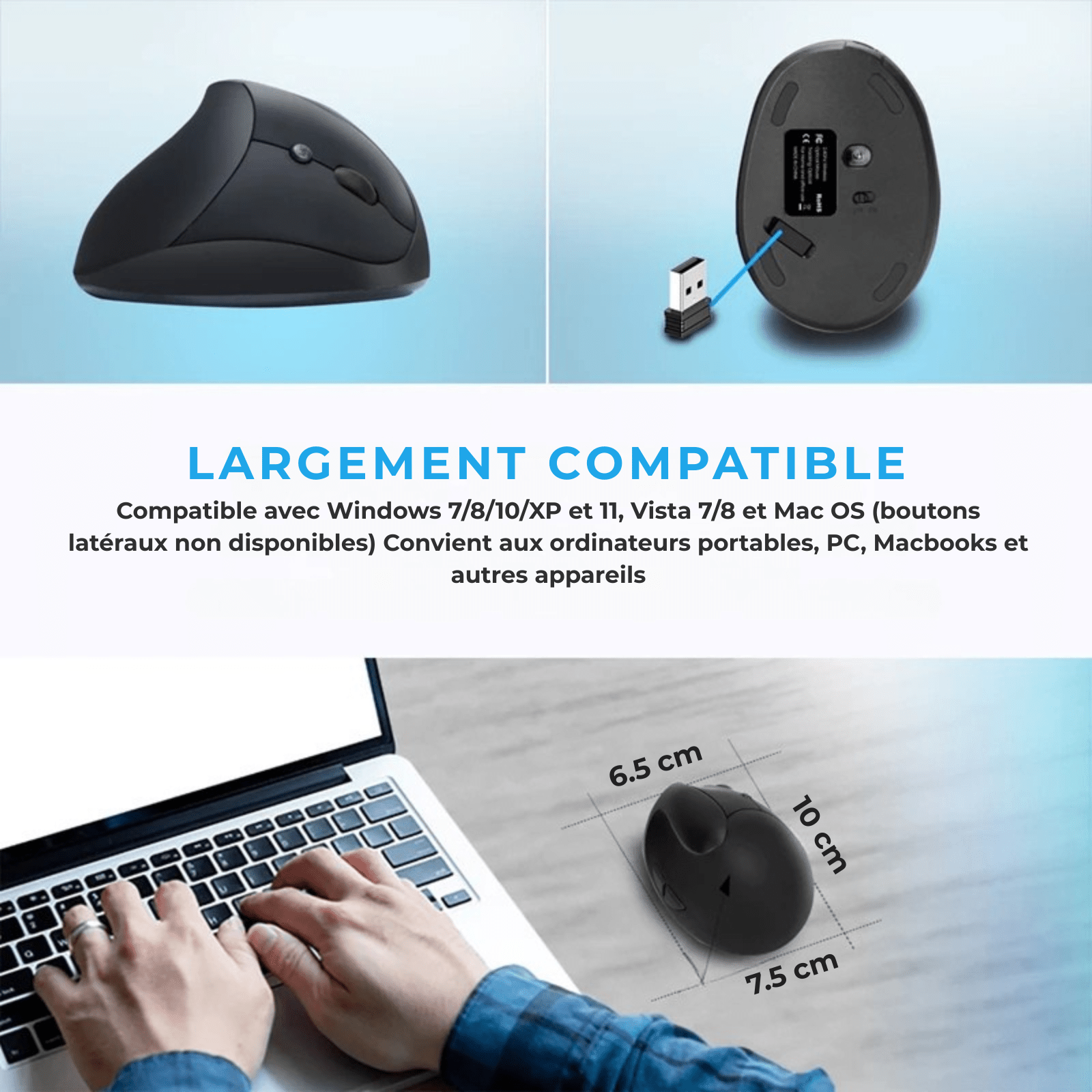 Souris Ergonomique Xiaomi – Silencieuse & Sans Fil 2.4G USB, Rechargeable, Poignée Verticale pour Dessin & Bureau - Nation Army