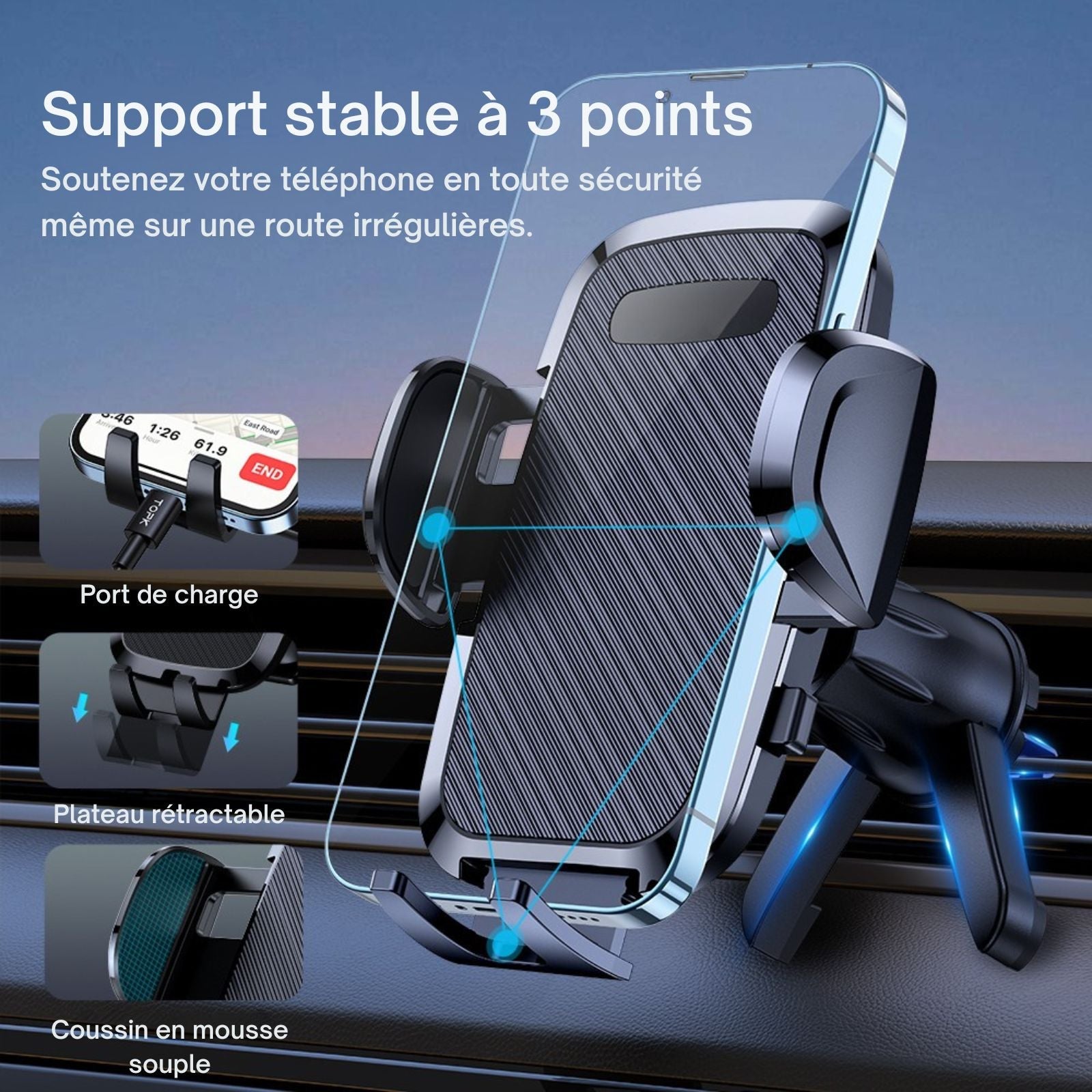 Support Téléphone Voiture – Universel à Gravité, Clip d’Aération & Fixation Automatique pour Tous Smartphones - Nation Army