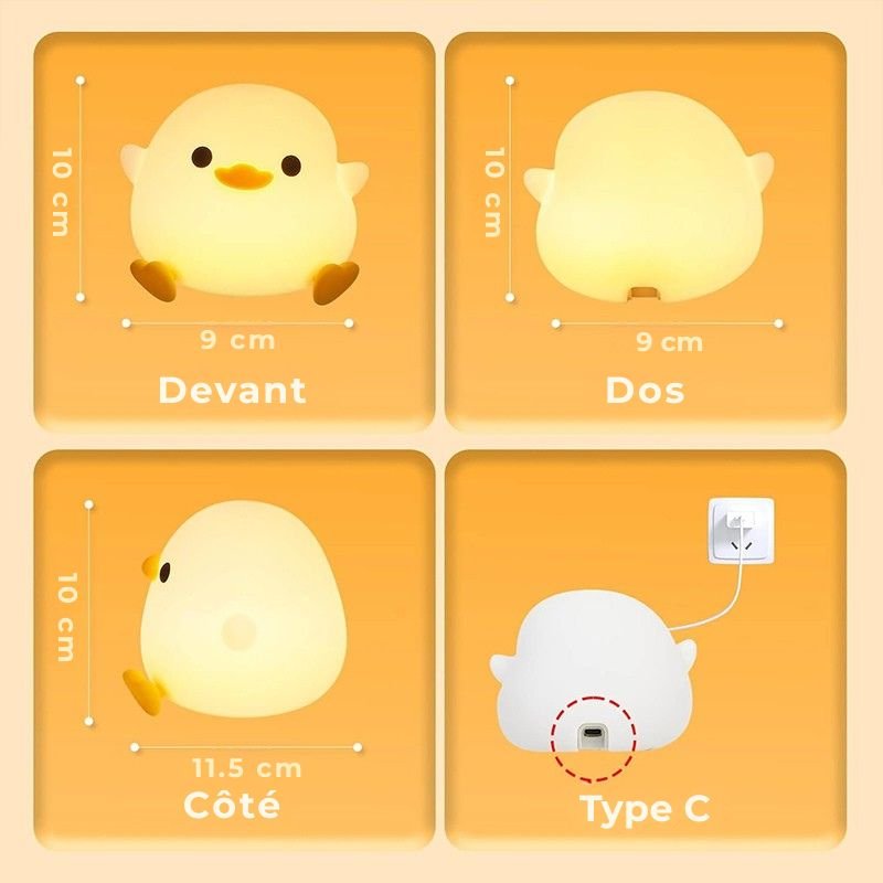 Veilleuse bébé canard — En silicone doux, LED rechargeable, tactile et réglable, parfaite pour la chambre d’enfant - Nation Army