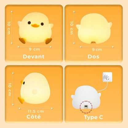 Veilleuse bébé canard — En silicone doux, LED rechargeable, tactile et réglable, parfaite pour la chambre d’enfant - Nation Army