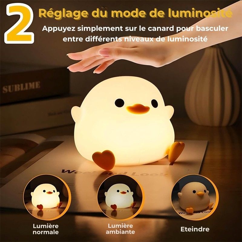 Veilleuse bébé canard — En silicone doux, LED rechargeable, tactile et réglable, parfaite pour la chambre d’enfant - Nation Army