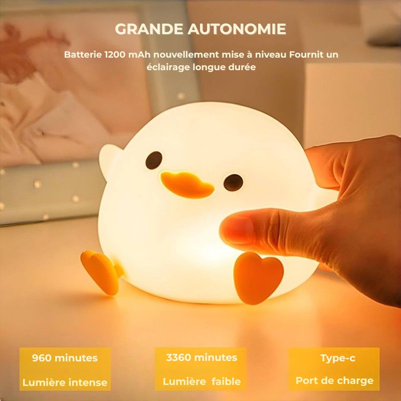 Veilleuse bébé canard — En silicone doux, LED rechargeable, tactile et réglable, parfaite pour la chambre d’enfant - Nation Army